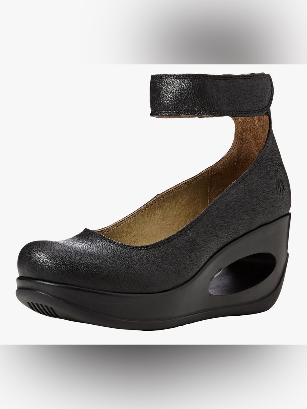 FLY London Women's Heli Wedge Pump with Ankle Strap, size 38